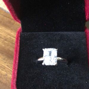 2 carat Radiant cut Diamonique sterling silver solitaire ring. Size 6.